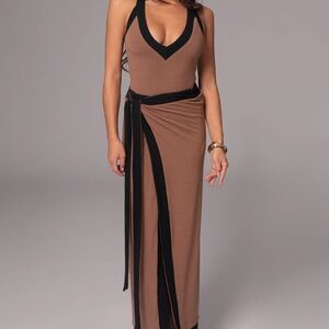 JLUXLABEL Brown and Black Contrast Maxi Dress
